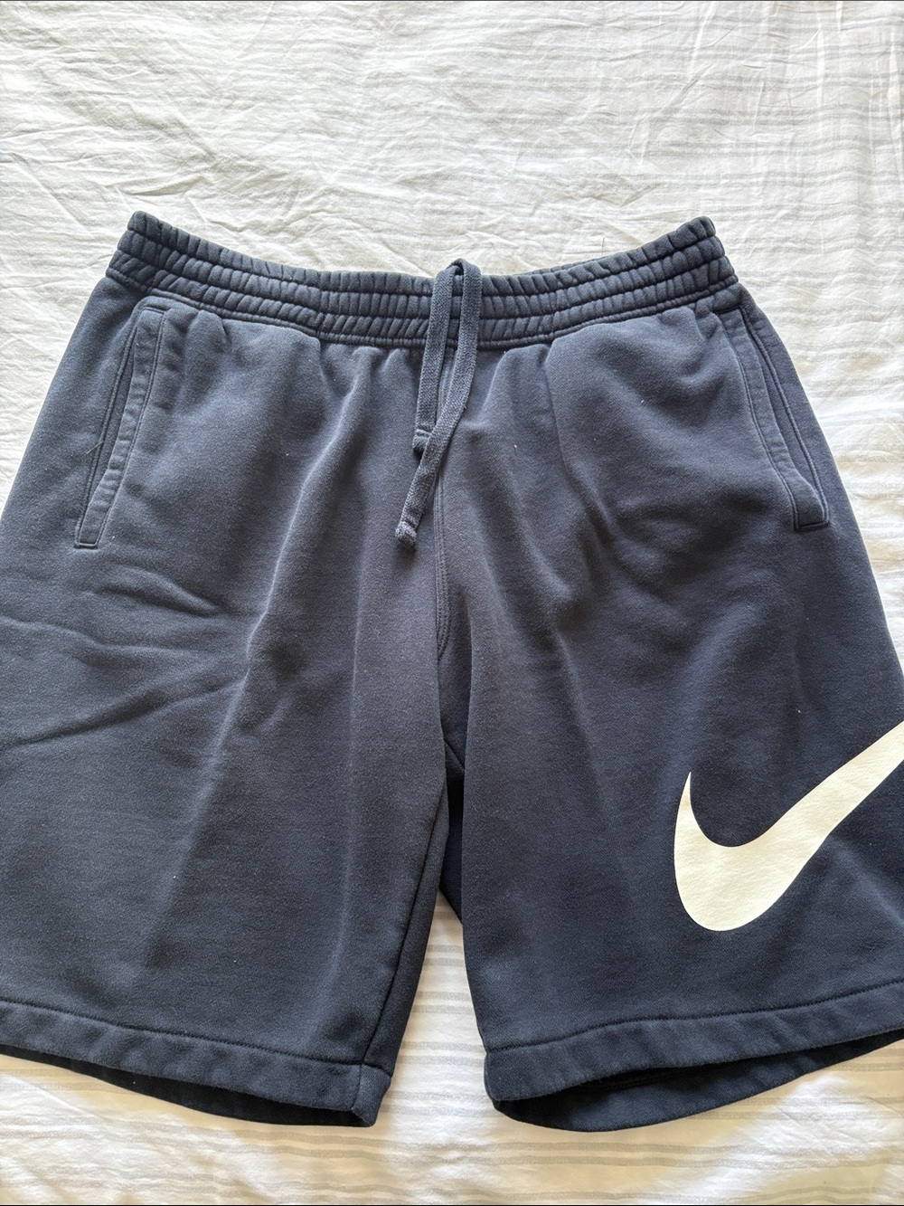 Nike Men's navy Sweat Shorts with White Swoosh
